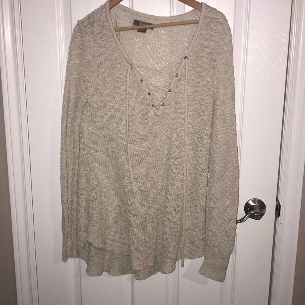 Lace-Up Long-Sleeve V-Neck Sweater for Ladies